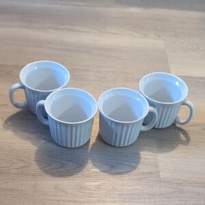 White Ribbed Ceramic Coffee Mugs - Set of 4